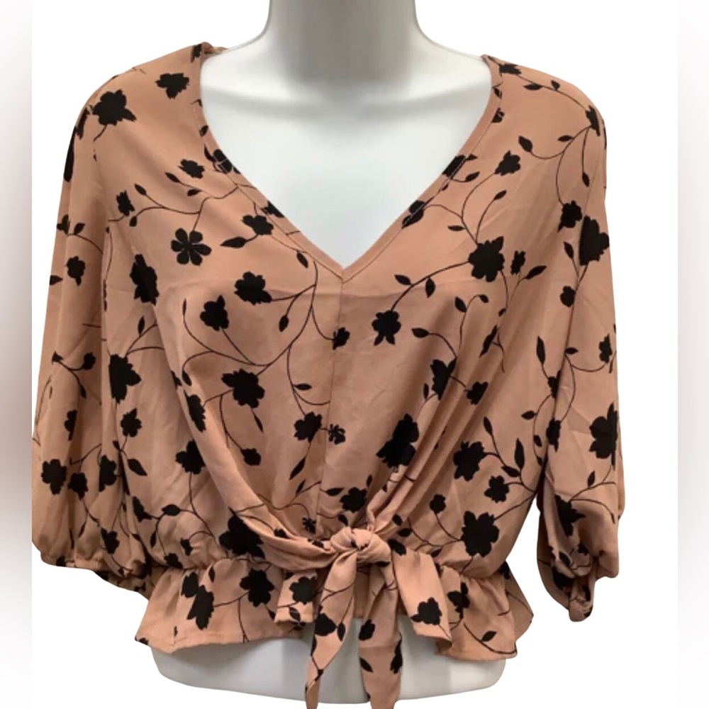 Sienna Sky Cropped Tie-front Blouse - Floral Print - L